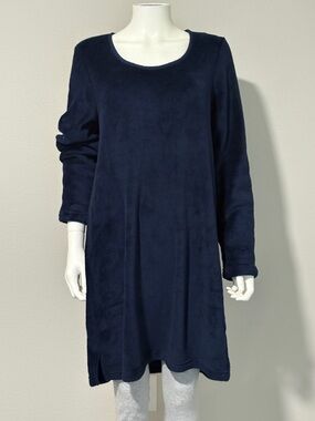 NWT $52 L Large Nautica Women's Navy Long Sleeve Cozy Sleepwear Dress